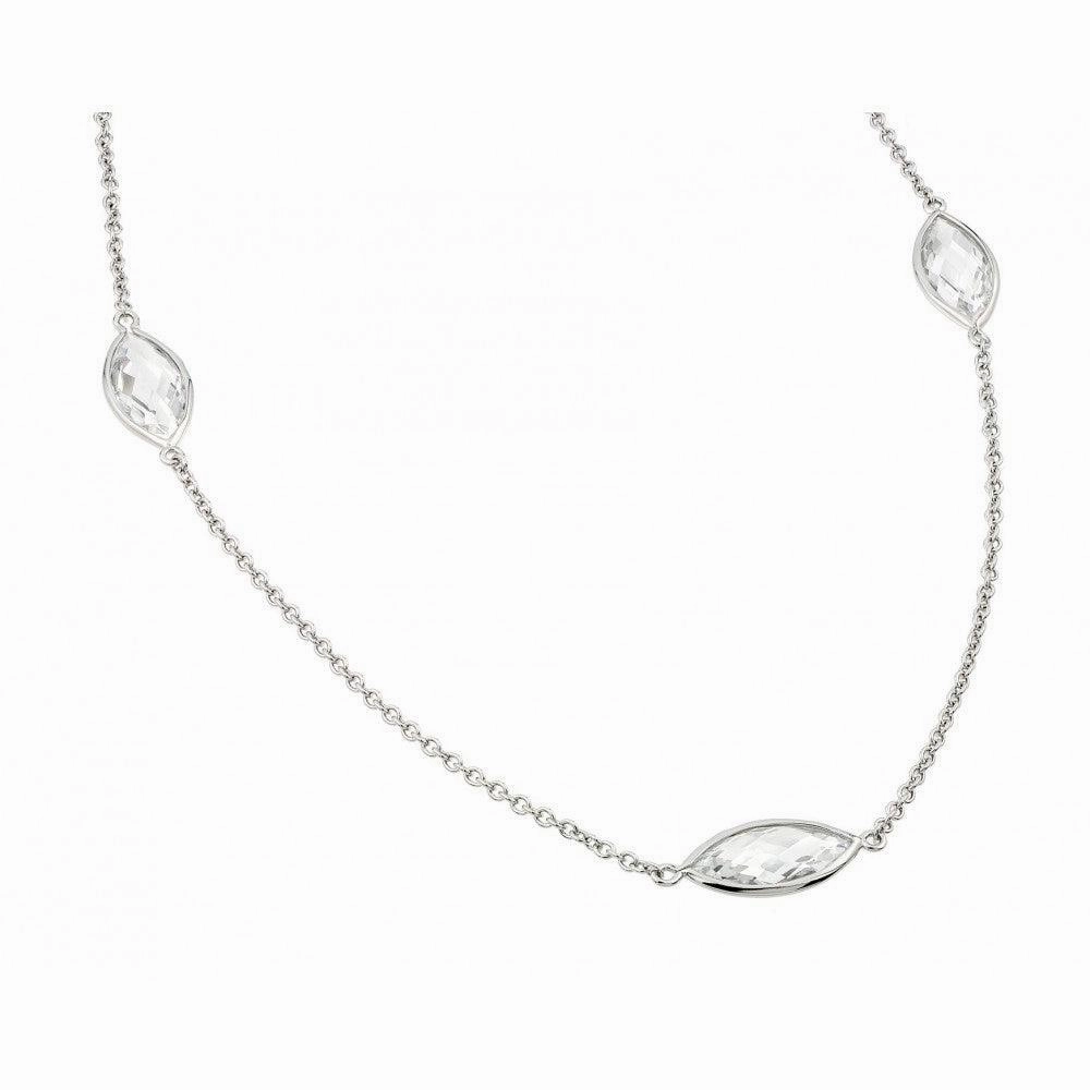 Silver 925 Rhodium Plated Clear CZ Marquise Shaped Pendant Necklace - BGP00978
