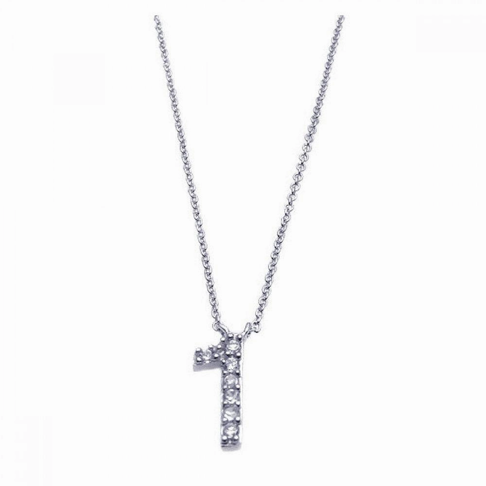 Silver 925 Rhodium Plated Clear CZ Number 1 Pendant Necklace - STP00829