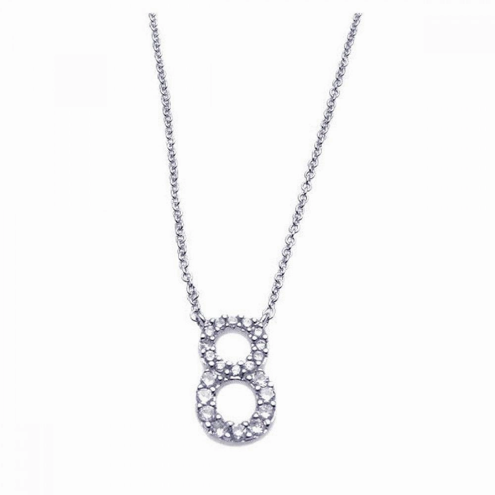 Silver 925 Rhodium Plated Clear CZ Number 8 Pendant Necklace - STP00835