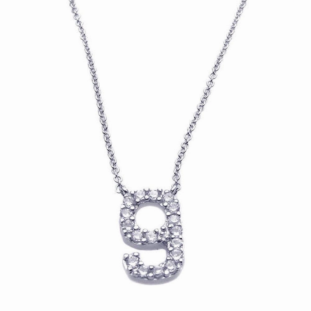 Silver 925 Rhodium Plated Clear CZ Number 9 Pendant Necklace - STP00836