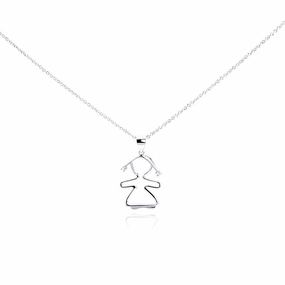 Silver 925 Rhodium Plated Clear CZ Person Girl Pendant Necklace - STP01012