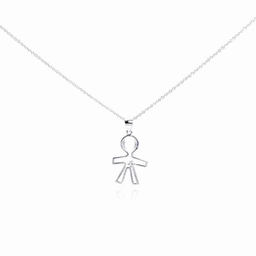 Silver 925 Rhodium Plated Clear CZ Person Pendant Necklace - STP01013