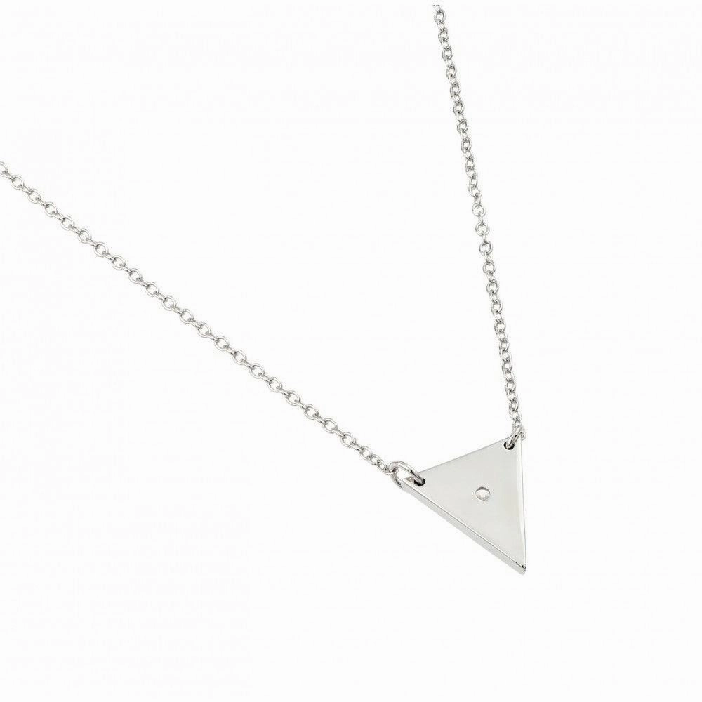 Silver 925 Rhodium Plated Clear CZ Triangle Pendant Necklace - STP01443