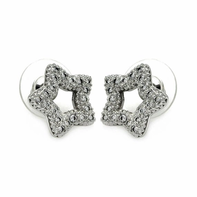 Silver 925 Rhodium Plated Clear Open Heart CZ Stud Earrings - BGE00057