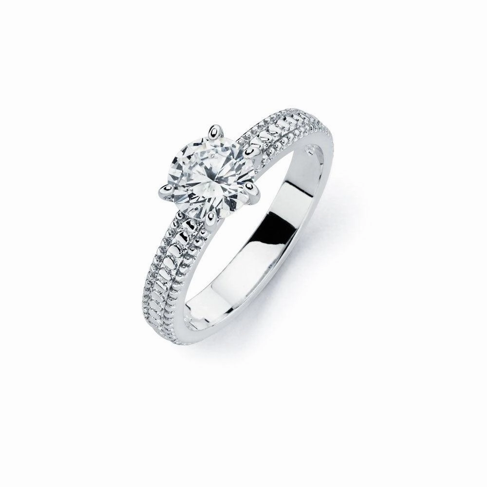 Silver 925 Rhodium Plated Clear Solitaire CZ Bridal Ring - BGR00718