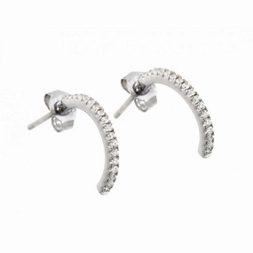 Silver 925 Rhodium Plated Crescent Clear CZ Dangling Stud Earrings - STE00900