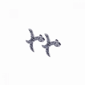 Silver 925 Rhodium Plated Curvy X CZ Stud Earrings - STE00241