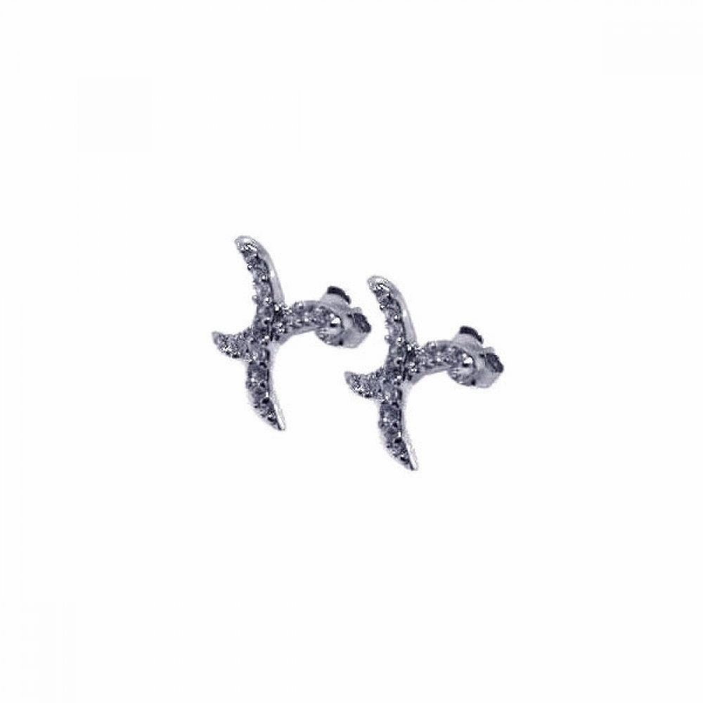 Silver 925 Rhodium Plated Curvy X CZ Stud Earrings - STE00241