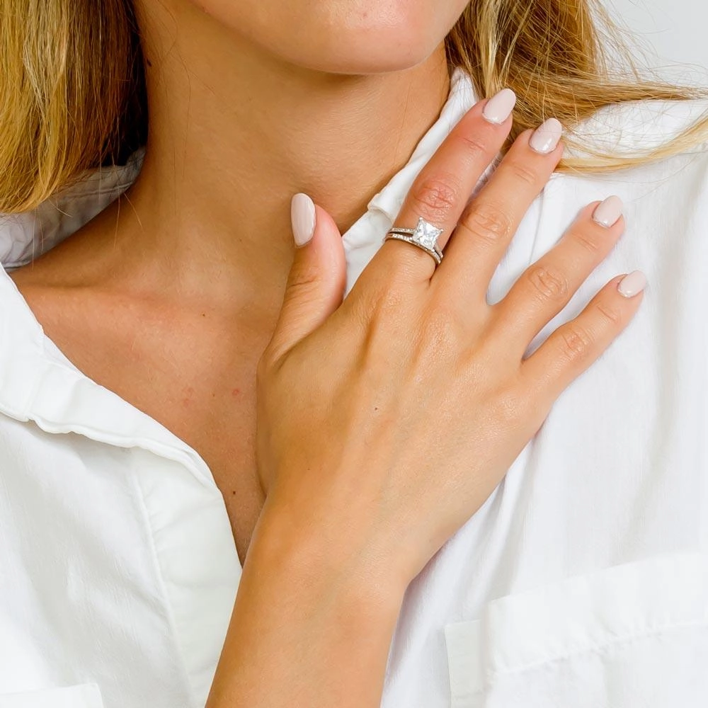 Silver 925 Rhodium Plated CZ Bridal Ring - GMR00077