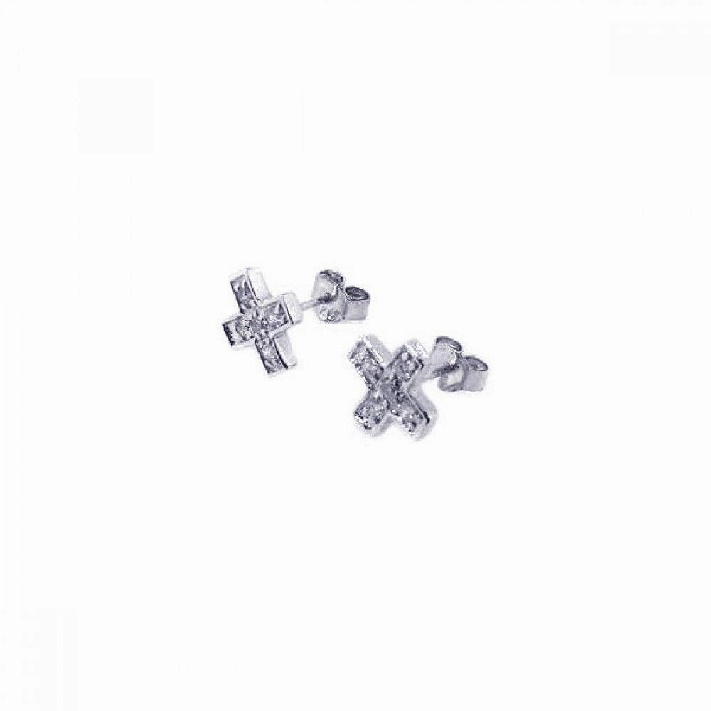 Silver 925 Rhodium Plated CZ Cross Stud Earrings - STE00050