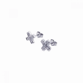 Silver 925 Rhodium Plated CZ Cross Stud Earrings - STE00050