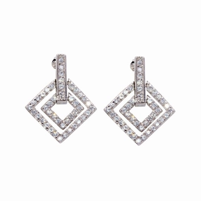 Silver 925 Rhodium Plated CZ Rectangular Stud Earrings - STE00028