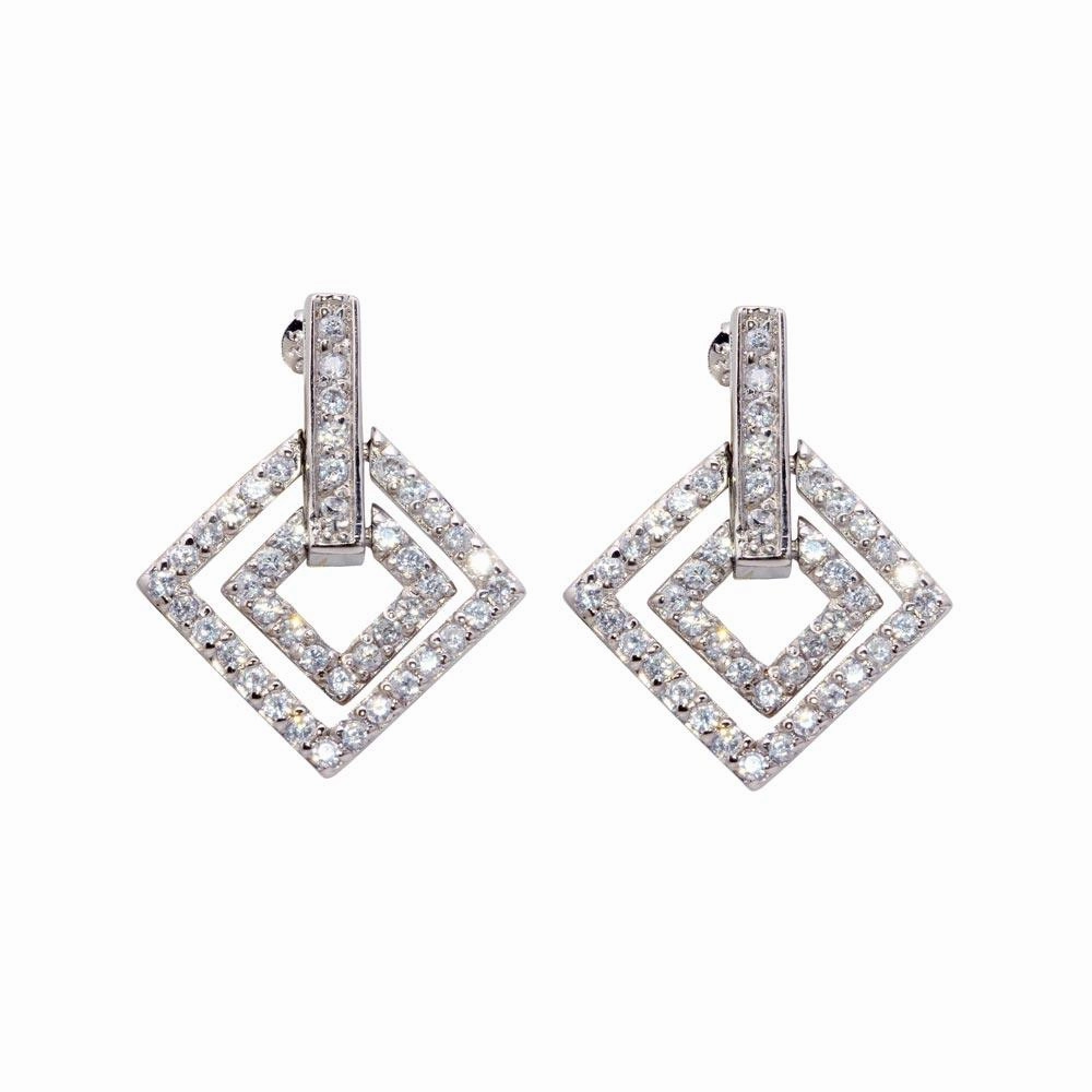 Silver 925 Rhodium Plated CZ Rectangular Stud Earrings - STE00028