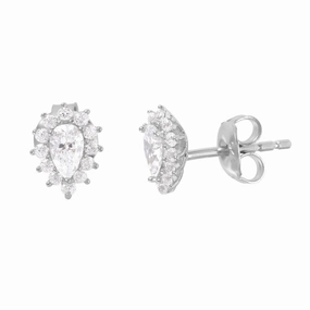 Silver 925 Rhodium Plated CZ Teardrop Stud Earrings - GME00006