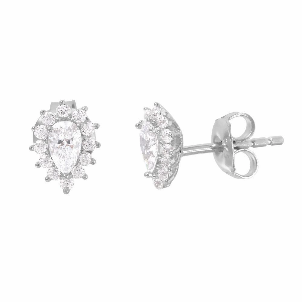 Silver 925 Rhodium Plated CZ Teardrop Stud Earrings - GME00006