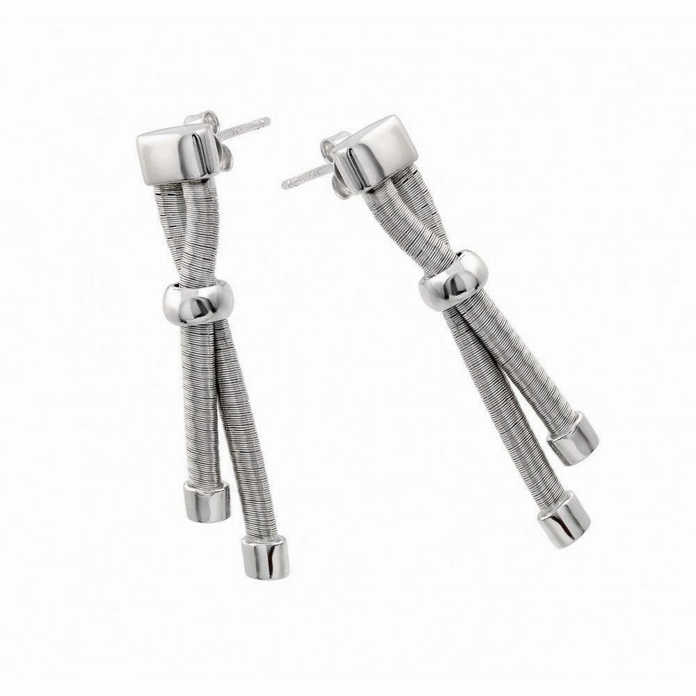 Silver 925 Rhodium Plated Double Long Dangling Stud Earrings - ECE003RH