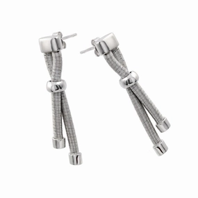 Silver 925 Rhodium Plated Double Long Dangling Stud Earrings - ECE003RH