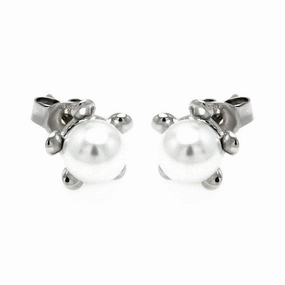 Silver 925 Rhodium Plated Five Ball Big Pearl Stud Earrings - STE00895