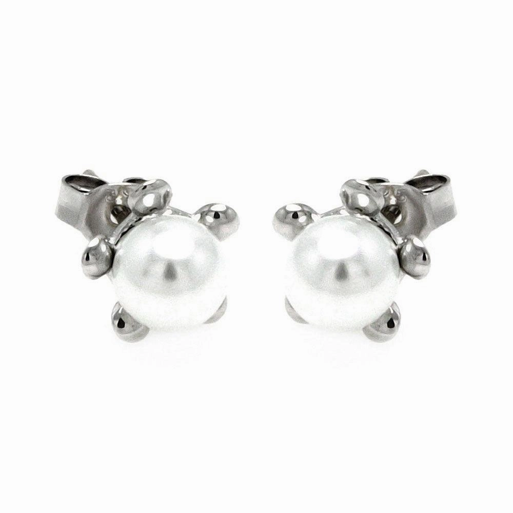 Silver 925 Rhodium Plated Five Ball Big Pearl Stud Earrings - STE00895