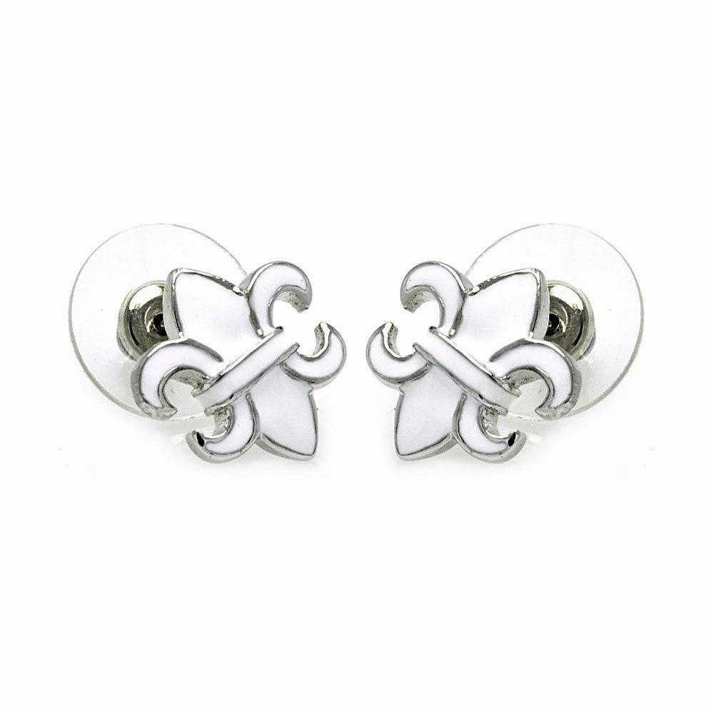 Silver 925 Rhodium Plated Fleur De Lis Stud Earrings - BGE00198
