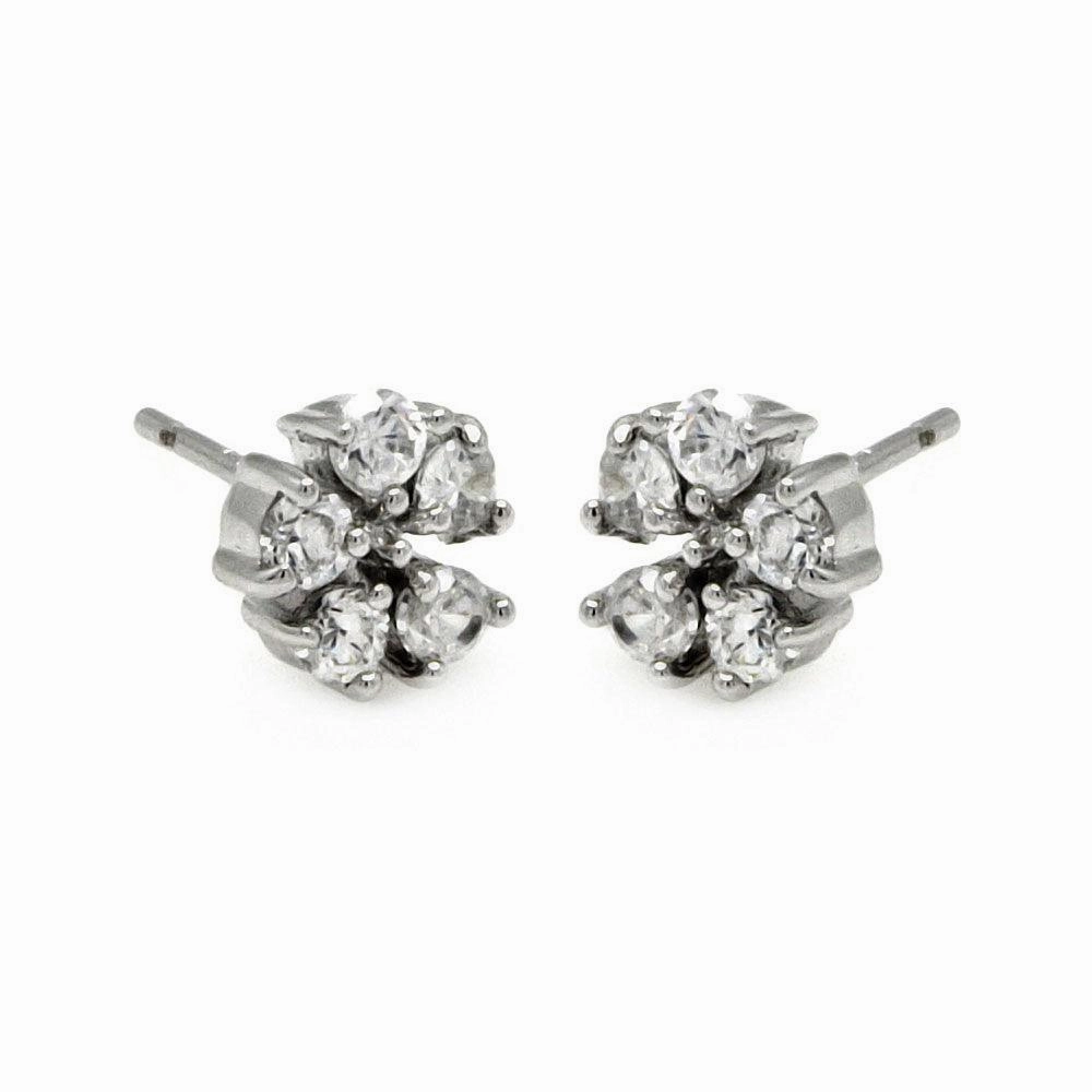 Silver 925 Rhodium Plated Flower CZ Stud Earrings - BGE00223