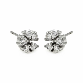 Silver 925 Rhodium Plated Flower CZ Stud Earrings - BGE00223