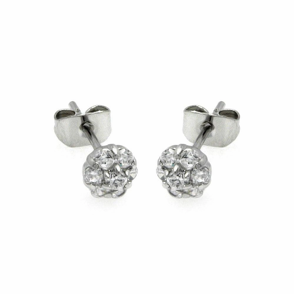 Silver 925 Rhodium Plated Flower CZ Stud Earrings - BGE00229