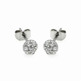 Silver 925 Rhodium Plated Flower CZ Stud Earrings - BGE00229