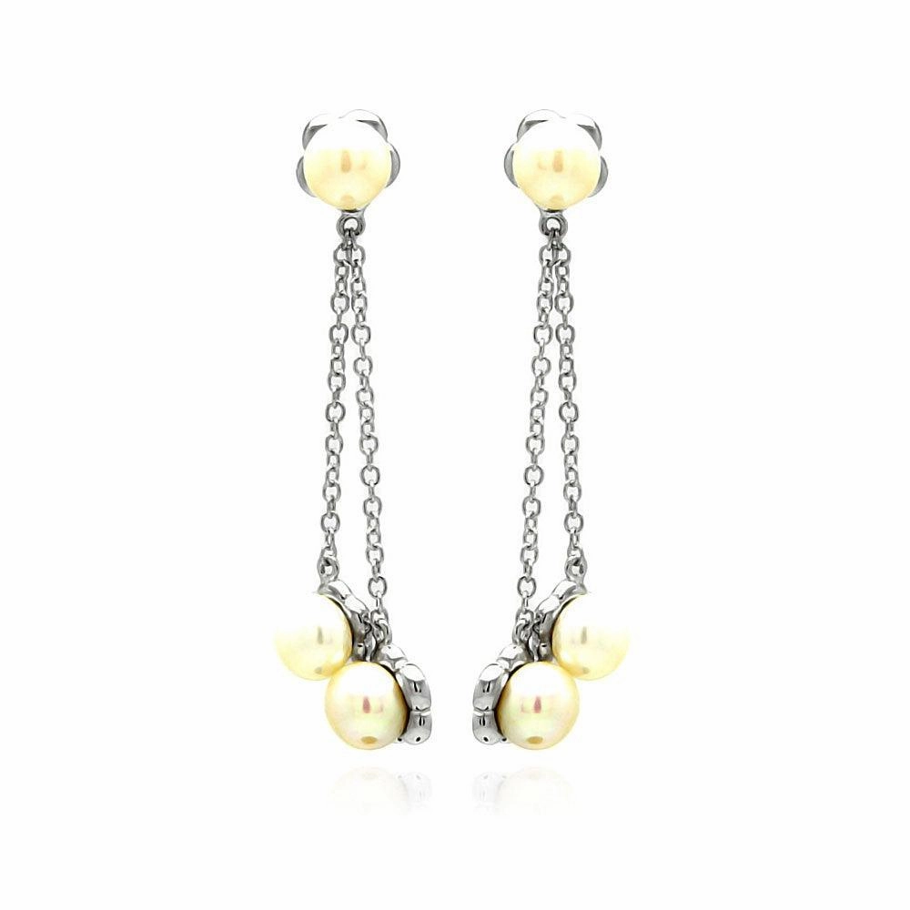 Silver 925 Rhodium Plated Fresh Water Pearl Wire Dangling Stud Earrings - BGE00234