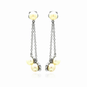 Silver 925 Rhodium Plated Fresh Water Pearl Wire Dangling Stud Earrings - BGE00234