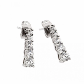 Silver 925 Rhodium Plated Graduated Round CZ Stud Earrings - BGE00402