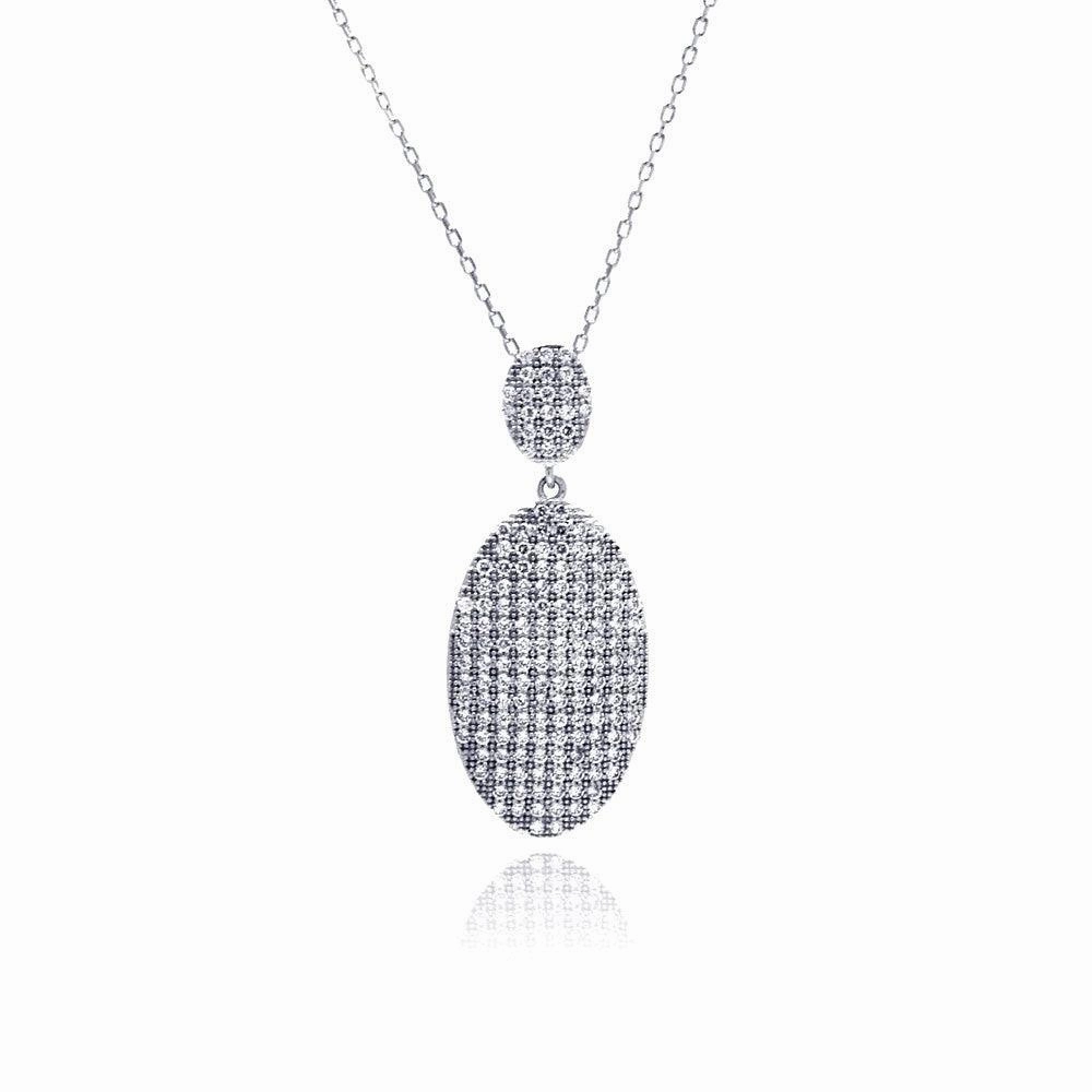 Silver 925 Rhodium Plated Hanging Oval CZ Necklace - BGP00490