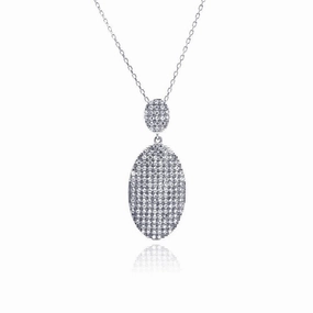 Silver 925 Rhodium Plated Hanging Oval CZ Necklace - BGP00490