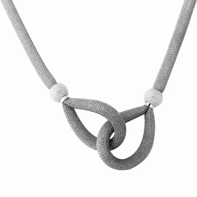 Silver 925 Rhodium Plated Interlocking Accent Mesh Necklace - DIN00056RH