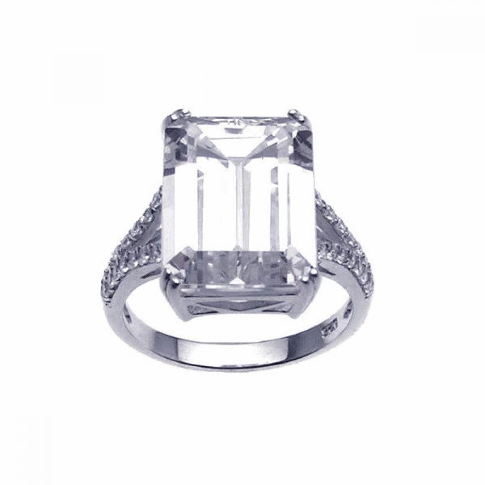 Silver 925 Rhodium Plated Large Clear Square CZ Ring - STR00637