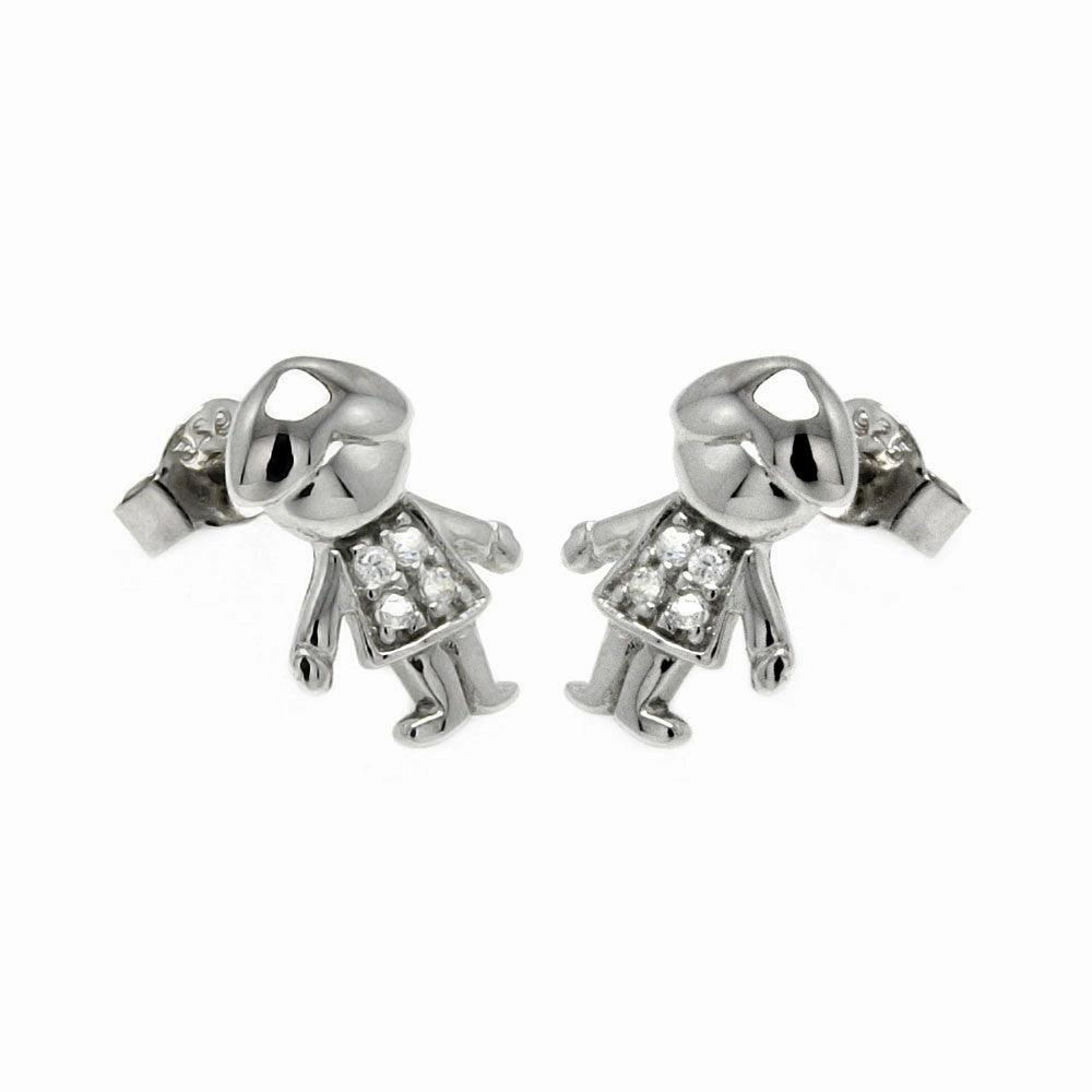 Silver 925 Rhodium Plated Little Boy CZ Stud Earrings - STE00871