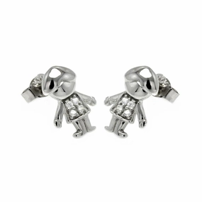 Silver 925 Rhodium Plated Little Boy CZ Stud Earrings - STE00871