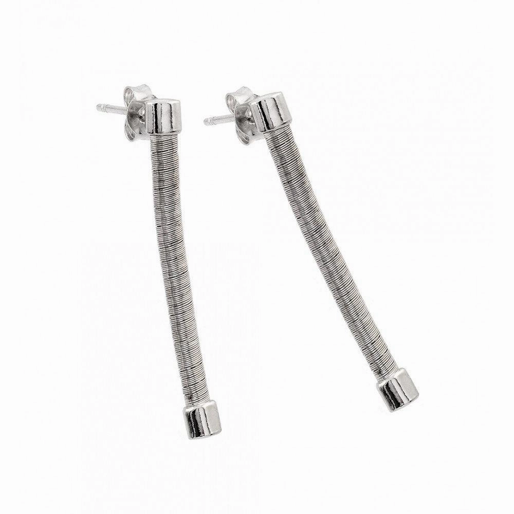 Silver 925 Rhodium Plated Long Dangling Stud Earrings - ECE001RH