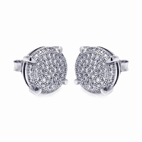 Silver 925 Rhodium Plated Micro Pave Clear Circle CZ Stud Earrings - ACE00046