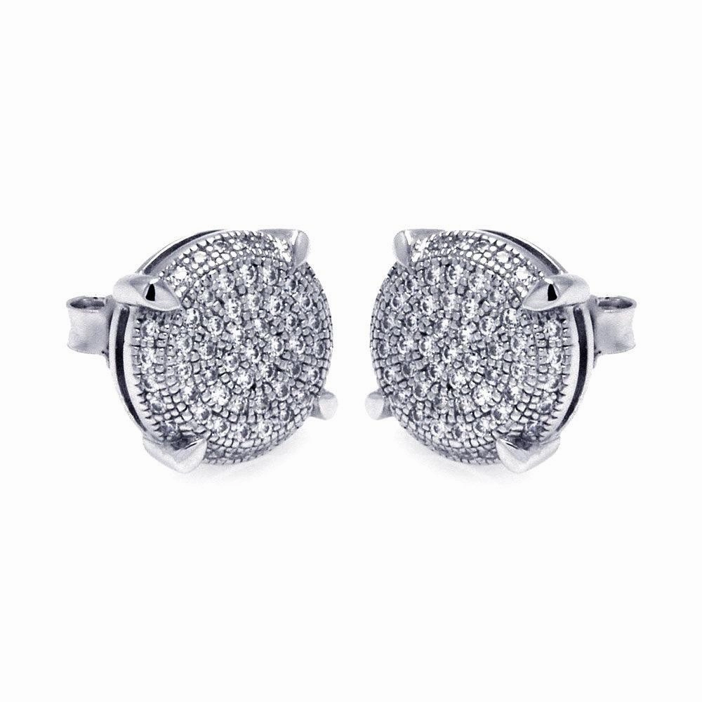 Silver 925 Rhodium Plated Micro Pave Clear Circle CZ Stud Earrings - ACE00046
