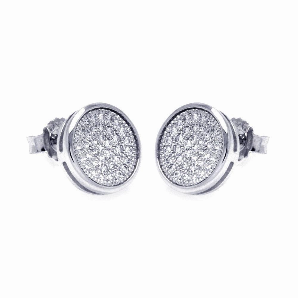 Silver 925 Rhodium Plated Micro Pave Clear Circle CZ Stud Earrings - ACE00047