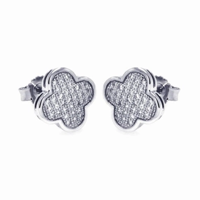 Silver 925 Rhodium Plated Micro Pave Clear Clove CZ Stud Earrings - ACE00044