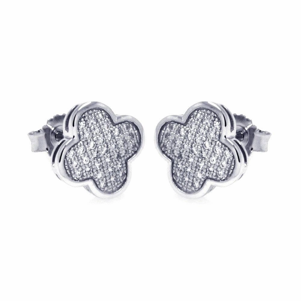 Silver 925 Rhodium Plated Micro Pave Clear Clove CZ Stud Earrings - ACE00044