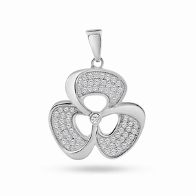 Silver 925 Rhodium Plated Micro Pave Clear CZ Flower Pendant - ACP00054