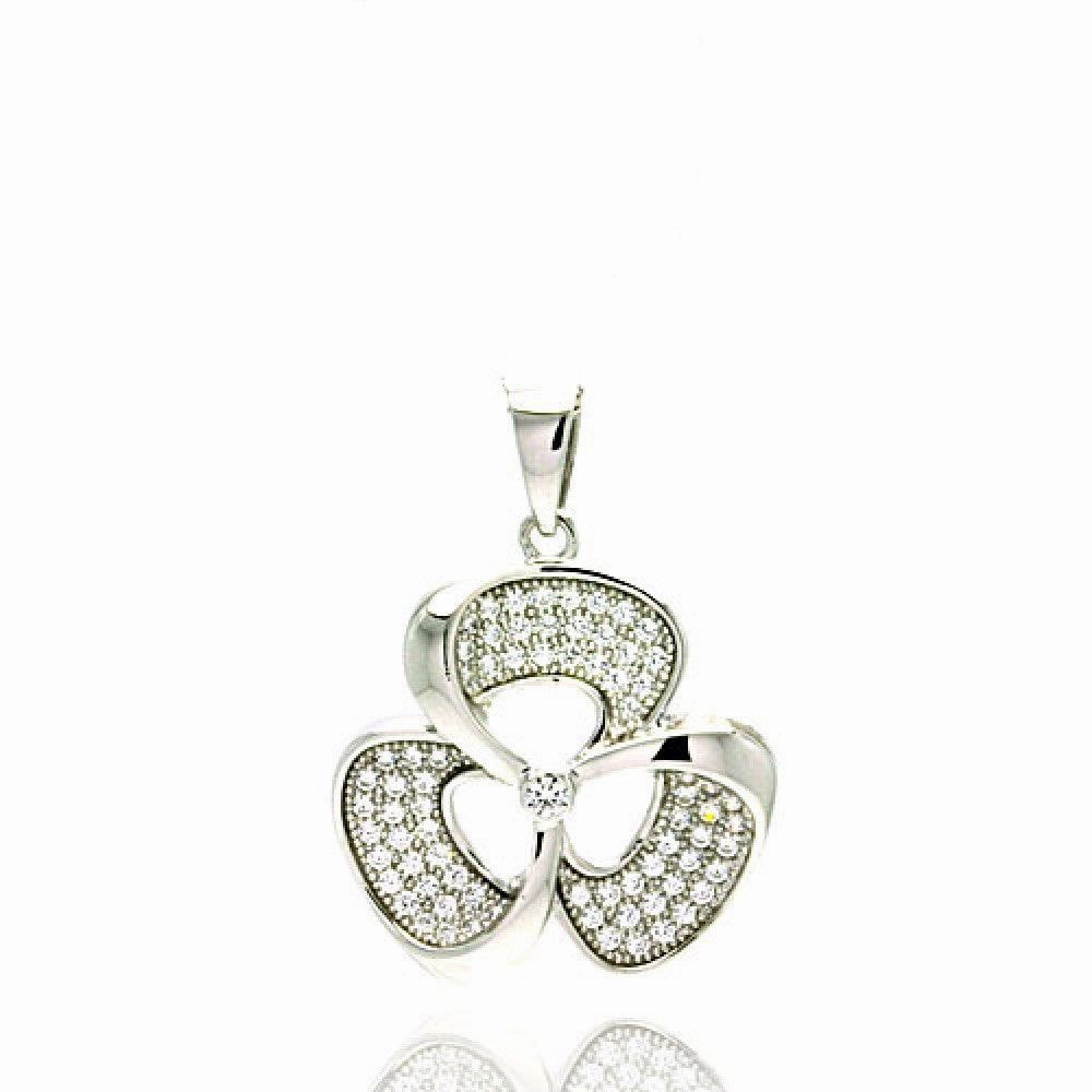Silver 925 Rhodium Plated Micro Pave Clear CZ Flower Pendant - ACP00054
