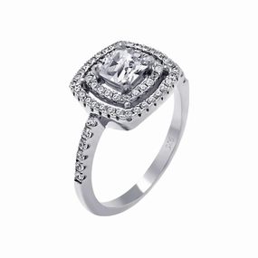 Silver 925 Rhodium Plated Micro Pave Clear CZ Multi Layer Square Ring - ACR00063