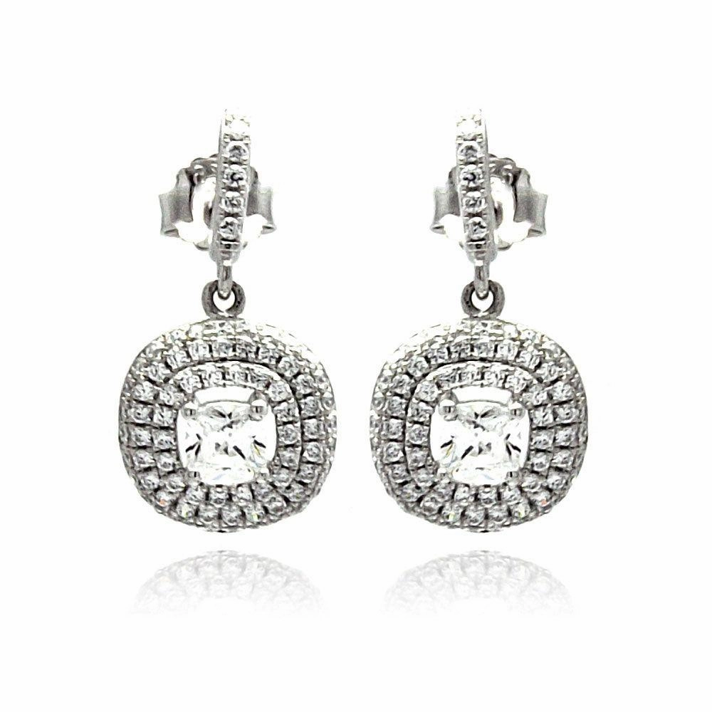 Silver 925 Rhodium Plated Micro Pave Clear CZ Round Dangling Stud Earrings - ACE00074