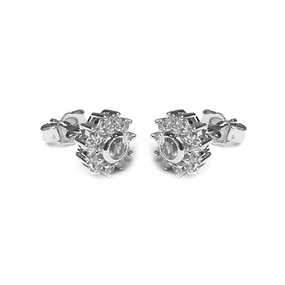 Silver 925 Rhodium Plated Micro Pave Clear Flower CZ Stud Post Earrings - ACE00022