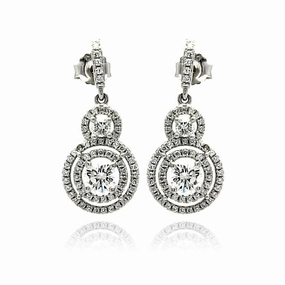 Silver 925 Rhodium Plated Micro Pave Clear Graduated Circle CZ Dangling Stud Earrings - ACE00073