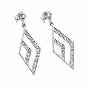 Silver 925 Rhodium Plated Micro Pave Clear Open Marquis CZ Dangling Stud Earrings - ACE00029